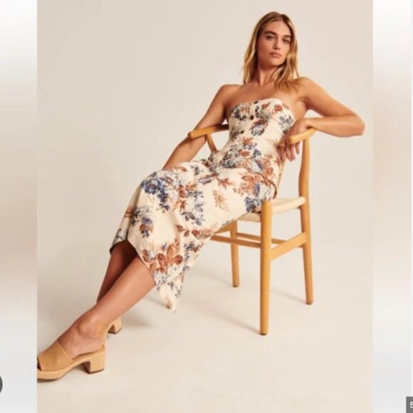 Abercrombie Linen Blend Column Midaxi Skirt (XL)  floral print slit summer - Picture 1 of 9